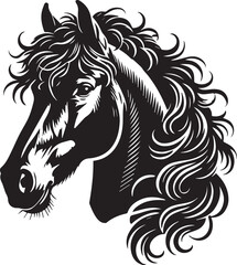 Horse face big hair vector black and white