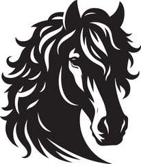 Fototapeta premium Horse face big hair vector black and white