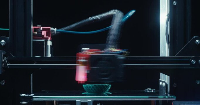 Time lapse of a 3D printer moving and printing an object