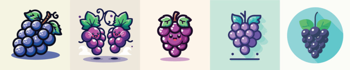 vector set of purple grapes