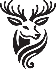 Tribal-Style Deer Head Vector Illustration Black and White