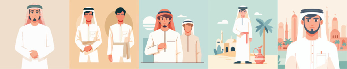 vector of young man wearing traditional arabic clothes