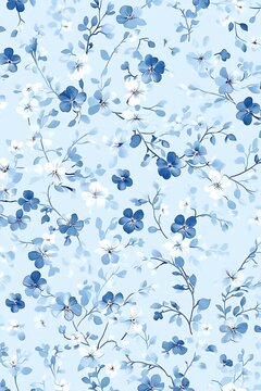 Fototapeta A delicate floral pattern with small blue and white blossoms scattered across a light blue background creating a charming and airy design perfect for spring or summer themes