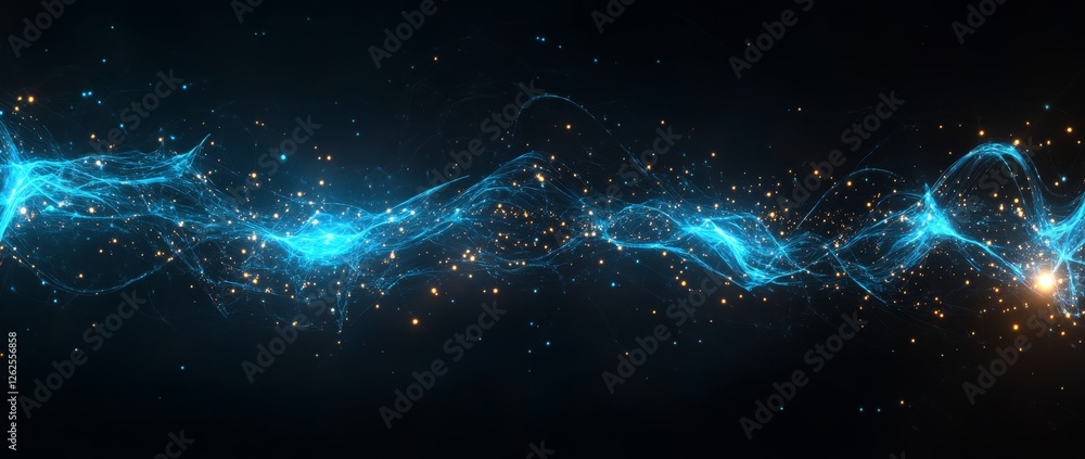 Poster glowing blue abstract pattern representing neural connections on a dark background highlighting inno