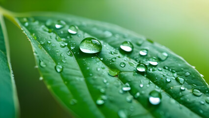Morning Dew on Emerald Leaf
