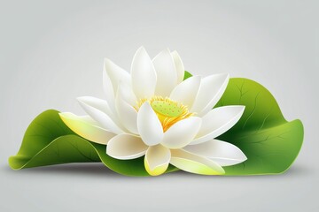 Elegant White Lotus Flower with Green Leaves on Neutral Background