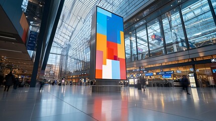 Modern Airport Interior with Large Digital Display and Glass Facade