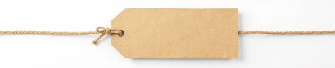 Naklejka premium Blank kraft paper clothing tag on twine, isolated on white , string, packaging, white