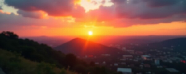 Blurred sunset, warm hues paint hazy sky, soft focus evokes memory , vintage, pink, nature