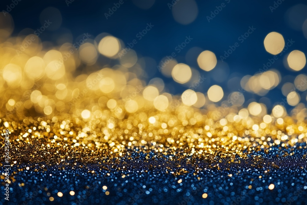 Poster dark blue and gold particle abstract background with sparkling christmas light bokeh