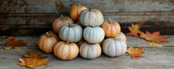 Close up of pumpkins stacked in pyramid style, showcasing autumn colors and textures. warm hues evoke cozy fall atmosphere, perfect for seasonal decor