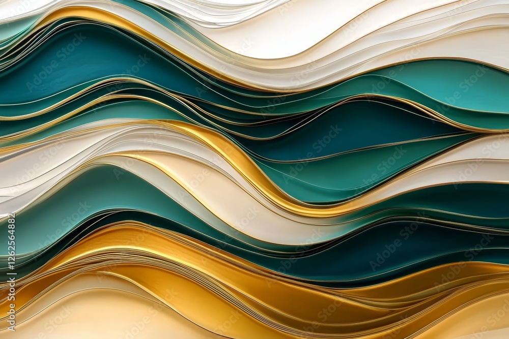 Poster flowing textured layers create a modern art aesthetic with hints of teal and yellow.
