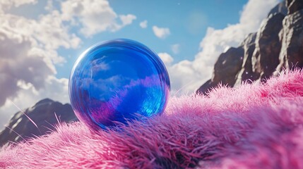 Blue Sphere Perched on a Hillside