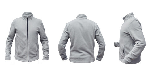 Blank invisible mannequin with gray fleece jacket template for design mock up for print, isolated...