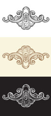Vintage design elements. Decorative baroque monogram, ornament. Set of vector calligraphy illustration. Sketch of arabesque and flourish motif. For decoration, wedding, print and design