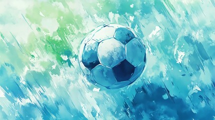 Naklejka premium Vibrant Watercolor Depiction of a Soccer Ball in Azure Hues for Sports, Football, and Game Design Concepts