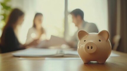 Piggy Bank Represents Business Discussion and Financial Planning
