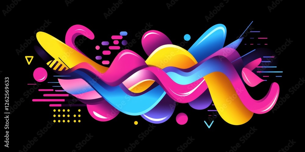 Aufkleber abstract fluid shapes and dynamic waves. colorful design elements on a black background.