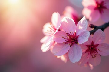 Fototapeta premium Close-up of delicate cherry blossom petals, sunlight , details, japanese cherry blossom