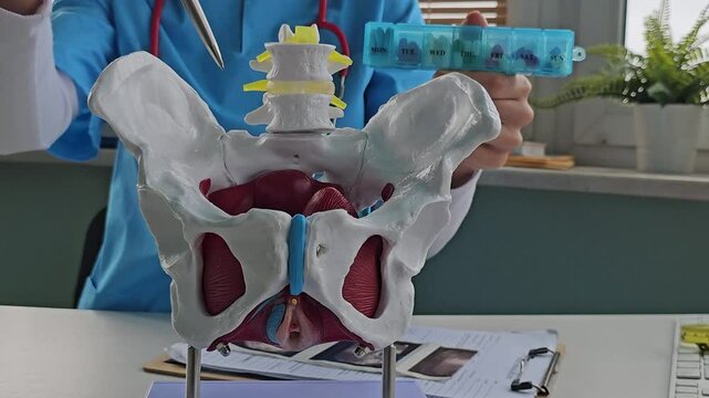 Understanding pelvic anatomy through a detailed model demonstration in a health education setting