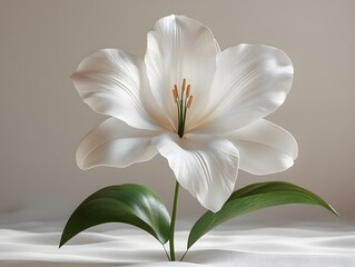 Obraz premium Elegant White Lily Flower with Delicate Details on a Soft Background showcasing intricate petal textures and soft lighting