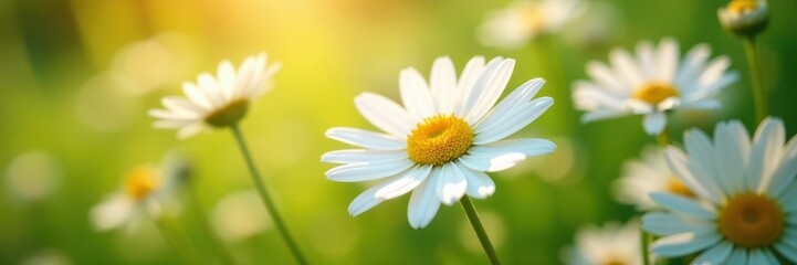 Obraz premium Close-up of pristine white daisies in sunlight, showcasing delicate details , elegant, petals, macro