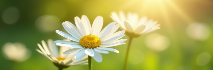 Fototapeta premium Close-up of pristine white daisies in sunlight, showcasing delicate details , macro, plant
