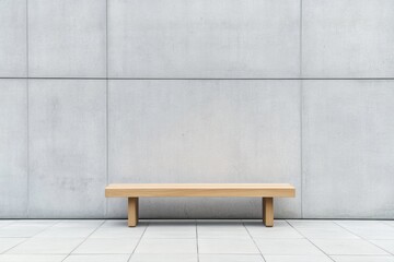 Modern Wooden Bench Against Concrete Wall, Minimalist Architecture