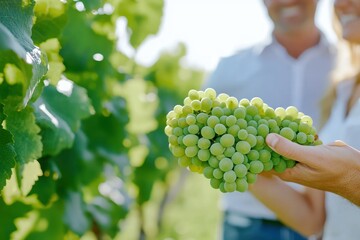 Obraz premium Couple With Grapes In Vineyard