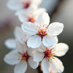 Obraz premium Close-up view of pristine white cherry blossoms, intricate detail , bloom, flowers, photography