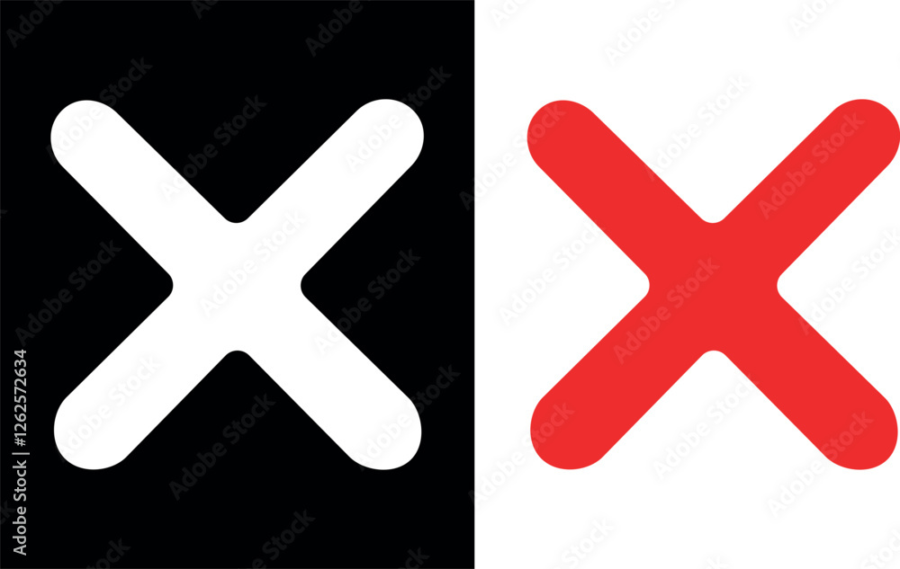 Poster x cross red cross sign. reject and refuse something, wrong, delete, cancel, red cross x symbol.