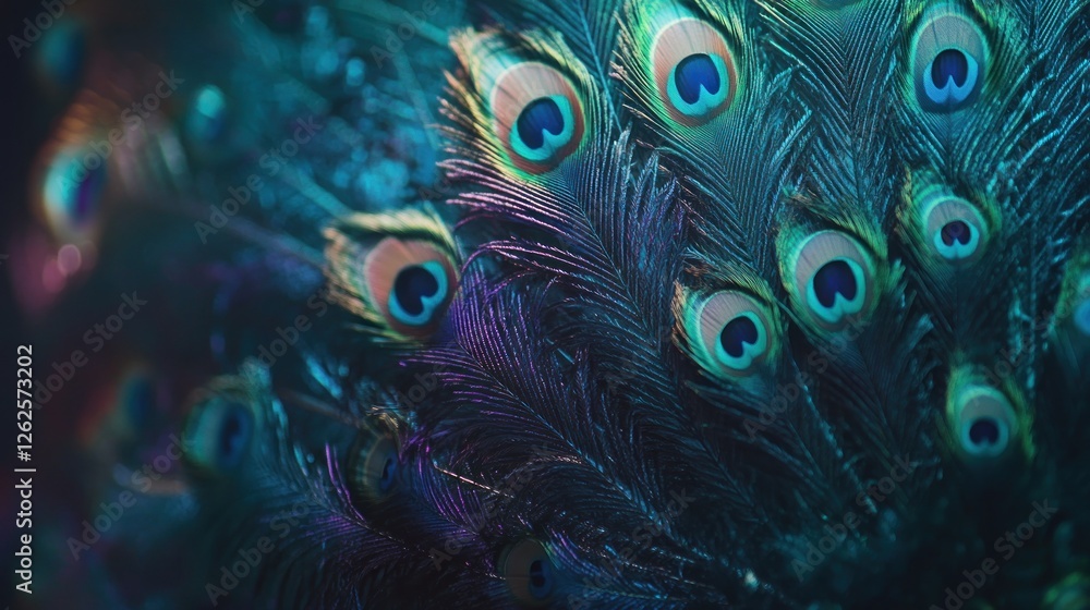 Poster Vibrant Peacock Feathers Displaying Colorful Patterns