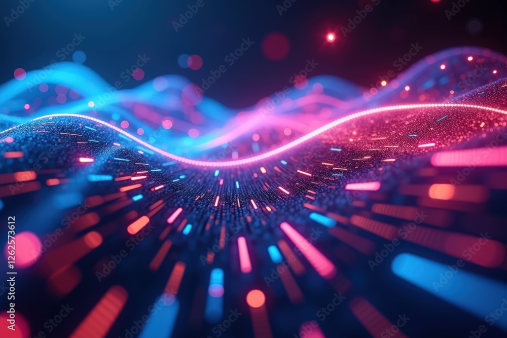 Poster vibrant waves of light: a dynamic representation of energy and motion in technology under a cosmic e