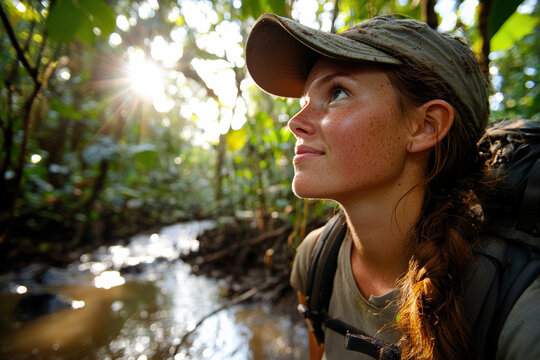 Adventurous Woman Exploring Jungle 