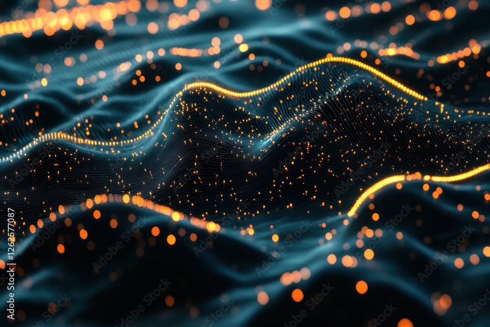 Poster abstract glowing waves with particles in motion