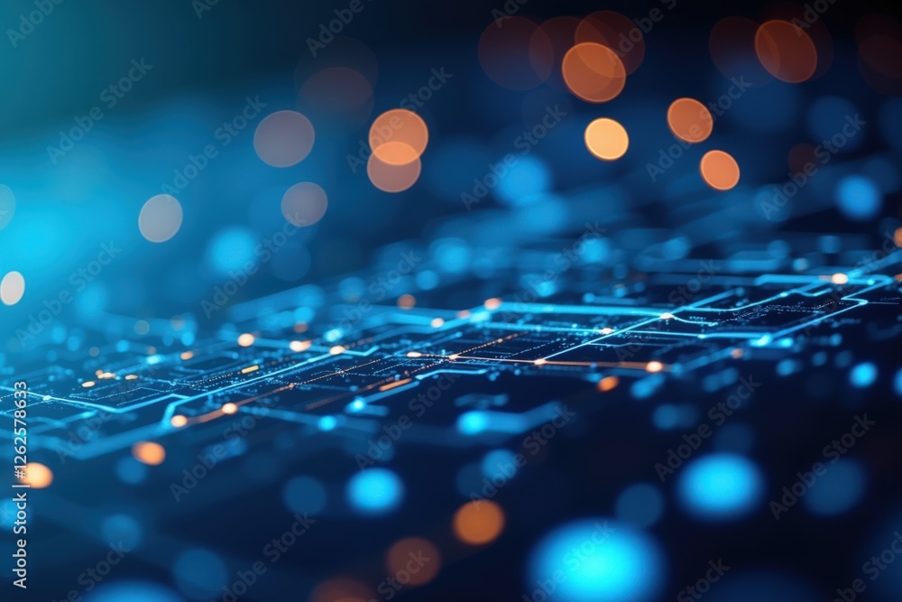 Aufkleber abstract digital background showcasing interconnected nodes and bright blue lights, representing adv