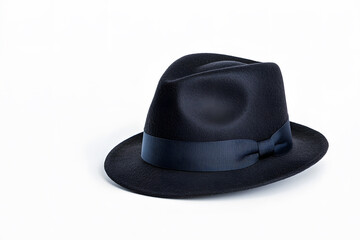 A stylish black fedora hat isolated on white background