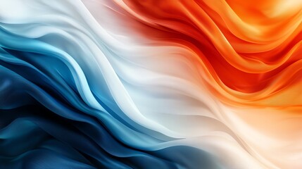 Fototapeta premium An abstract image featuring flowing fabric in vibrant shades of blue, orange, and white. The smooth gradients evoke a sense of movement and fluidity, perfect for artistic designs.