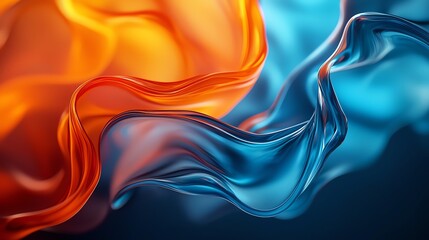 A mesmerizing blend of orange and blue fabric, flowing gracefully