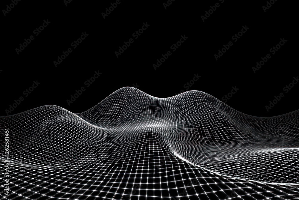 Aufkleber abstract 3d wireframe landscape with waves and depth