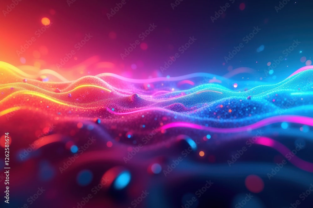 Poster vibrant abstract waves in neon colors capturing the essence of digital art and modern technology wit