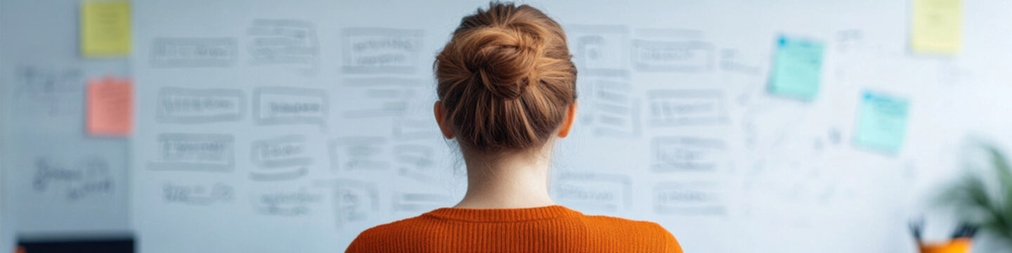 Creative professional analyzing qualitative research data in modern workspace. individual is focused on brainstorming ideas and strategies for project development