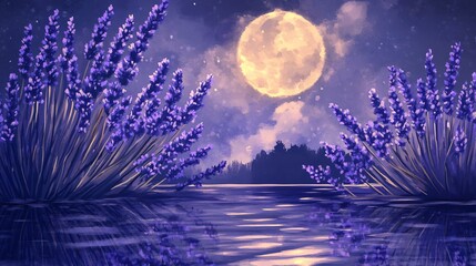 Mesmerizing Watercolor Painting Captures the Grace and Elegance of Lavender Flowers amidst a Tranquil Water Reflection