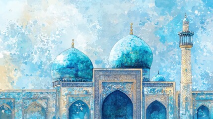 Watercolor Painting Depicting Ornate Domes and Archway of a Cathedral, Exhibiting Intricate Architecture and Graceful Lines