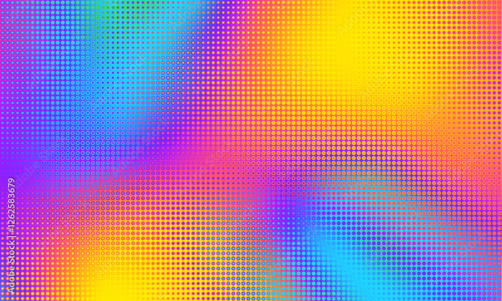 Poster Pixilated abstract Energy background. Halftone effect. Vector image. Small particles with overlay moire effect