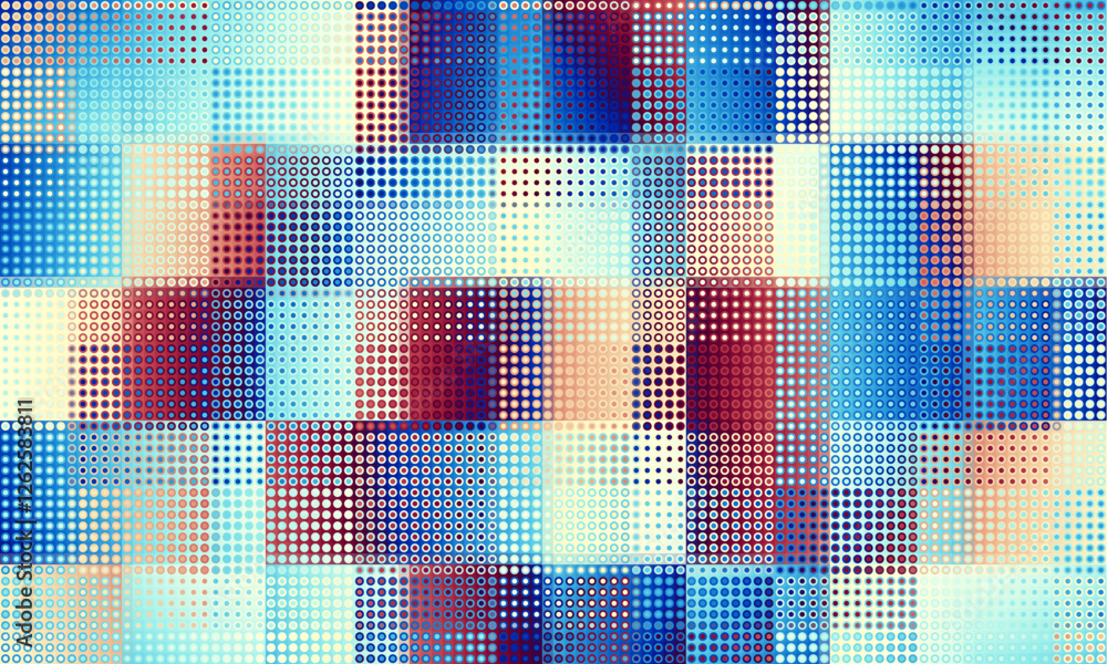 Poster Pixilated abstract Energy background. Halftone effect. Vector image. Small particles with overlay moire effect