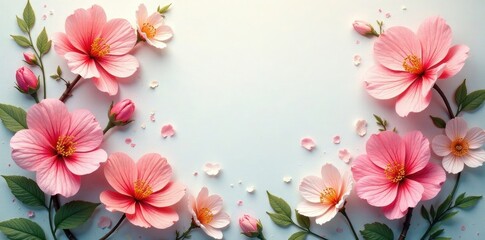 Fototapeta premium Delicate paper texture, vibrant spring blooms , plant, green