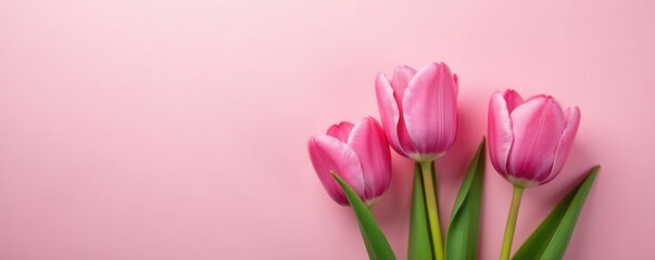 Fototapeta premium Delicate pink tulips against soft pink and white backdrop , beauty, flowers