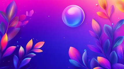 Vibrant Neon Leaves and Glowing Orb Abstract Design