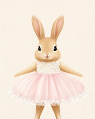 Obraz premium Whimsical bunny character dressed in a pink tutu, perfect for children's illustrations and playful designs.